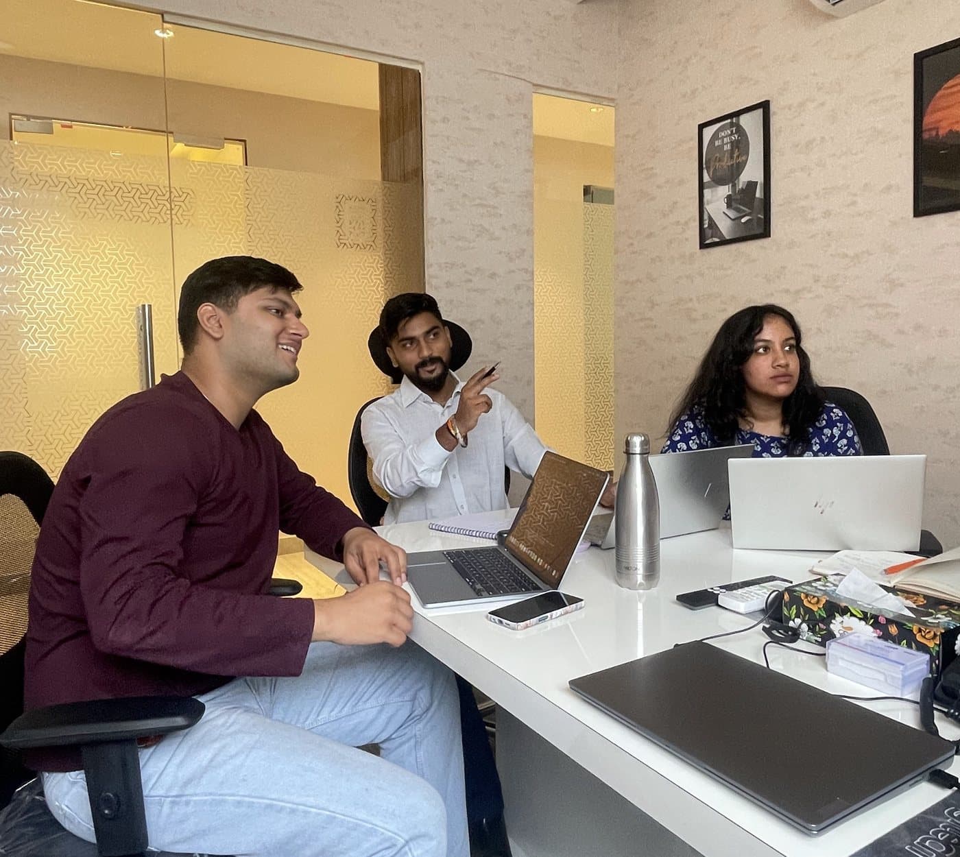 Hariank working with the team at the MeraPath office in Noida.